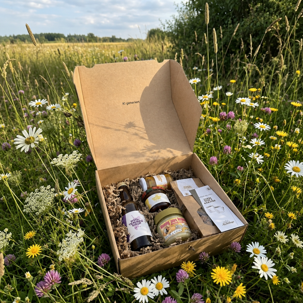 Genussbox von Meutstege in einer Blumenwiese.