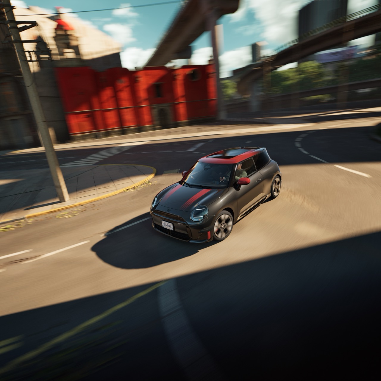 MINI John Cooper Works fährt auf einer Straße