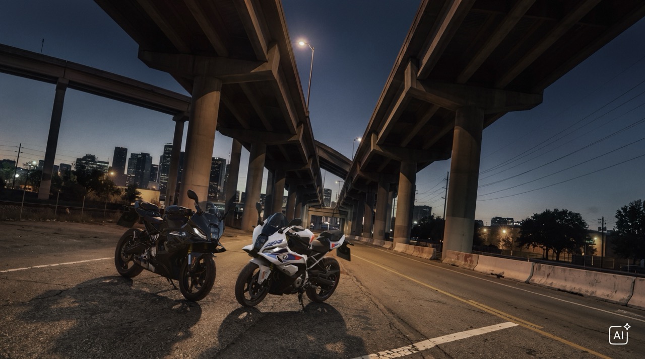 Zwei BMW F 450 RR unter einer Br&uuml;cke